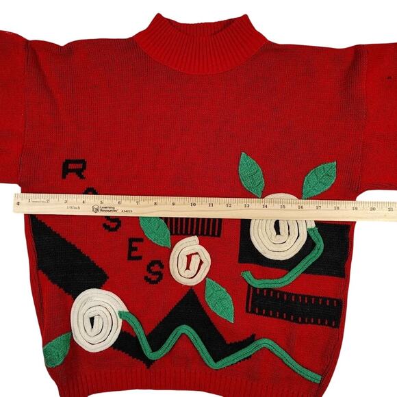 VTG Topsville Women's Red Floral Embroidered Sweater Size L **PLEASE READ** - Picture 6 of 16